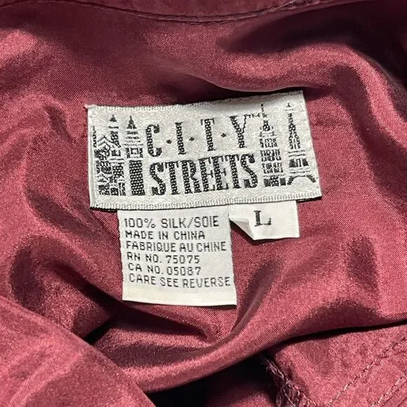 Vtg 80s City 100% Silk Tunic Top L Burgundy Blouse Button Up Romantic Boho Geek - Picture 6 of 7